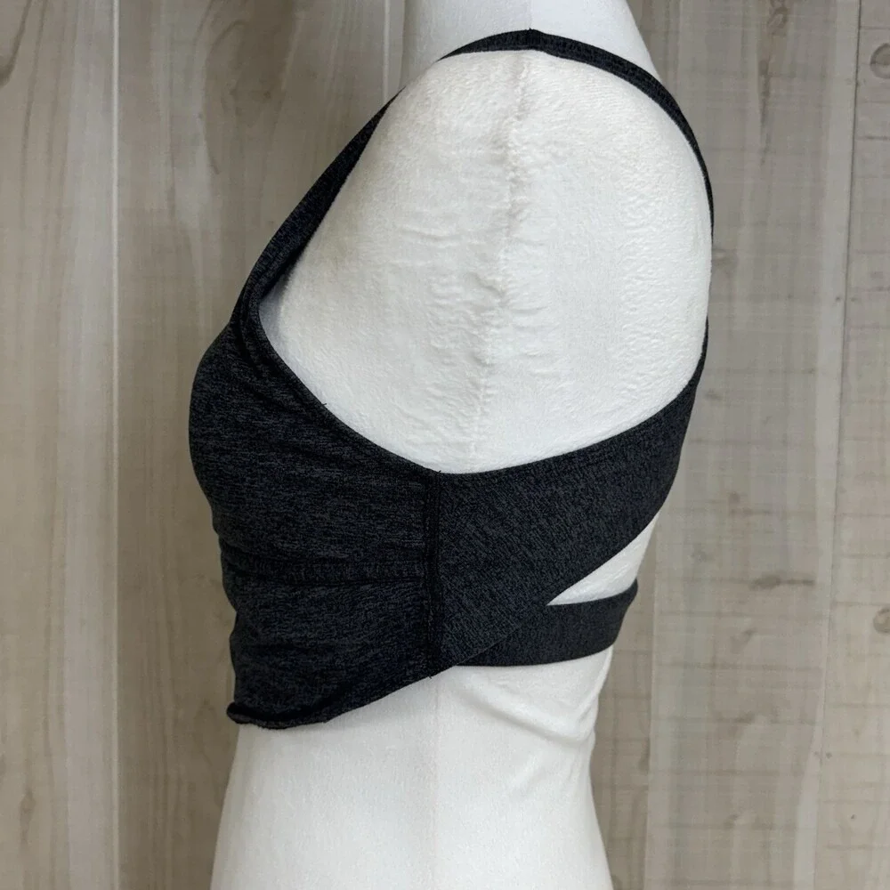 Free People Movement In Your Corner Sports Bra Criss-Cross Back Charcoal Logo S